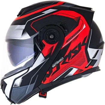 Capacete Norisk Route FF345 Articulado Speedmax - Preto/Vermelho/Cinza Fosco